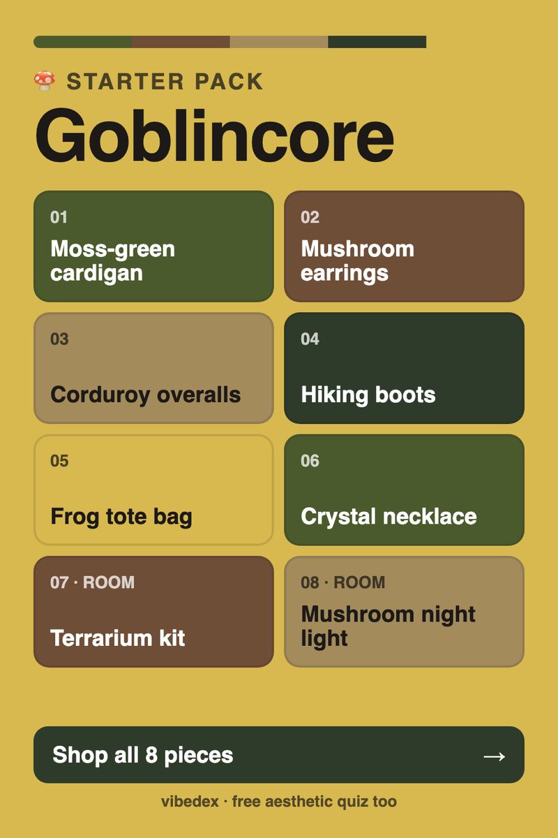 Goblincore starter pack: key pieces and room items