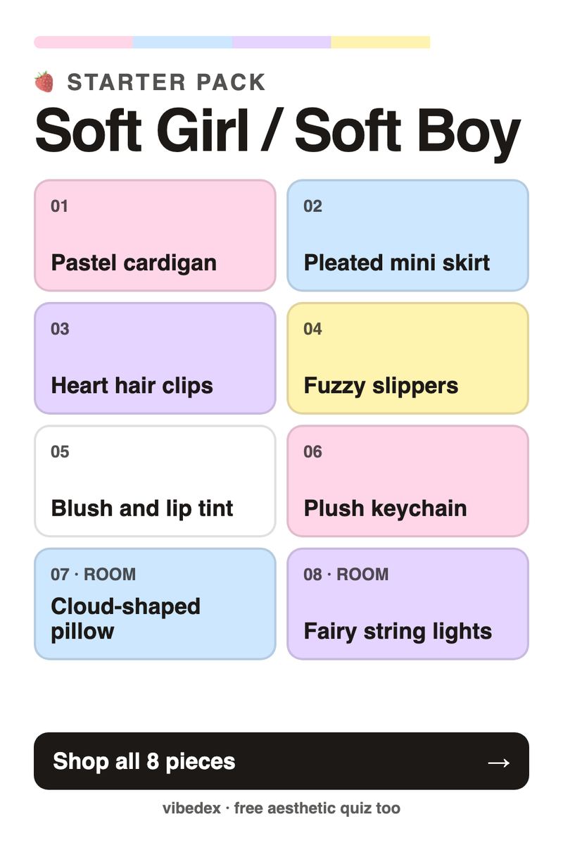 Soft Girl / Soft Boy starter pack: key pieces and room items